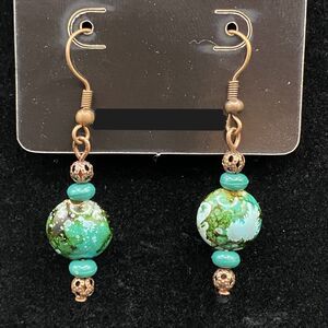 Antique Copper & Multicolor Green Plastic Bead Earrings by Neanie-Bot